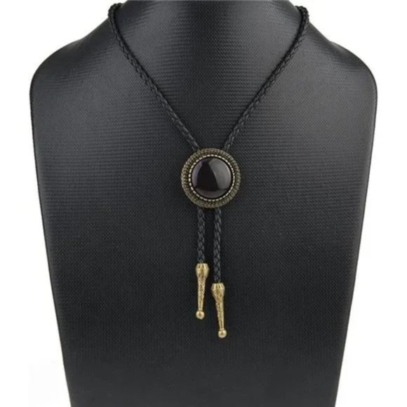 NEW MENS Bolo Tie Cowboy Necklace Leather Necktie Western Agate Bolo Tie - Picture 4 of 8
